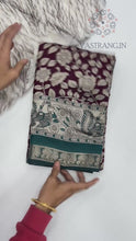 Load and play video in Gallery viewer, Elegant New Festive Wear Pure Mangalkari Viscouse Silk Designer Print n Weaving Saree For Women
