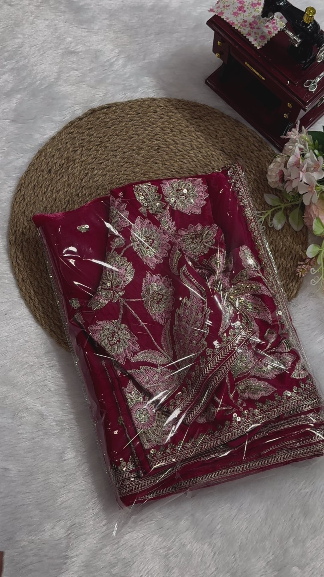 New Partywear Silk Fabric Sequence n Embroidered Fancy Designer Saree With Unstitched Blouse