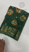 Load and play video in Gallery viewer, Innovative Party Wear Green Colour Cotton Silk Kanjivaram Bandhani Print Fancy Designer Saree For Women
