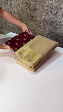 Load and play video in Gallery viewer, Attractive Tissue Silk Gold Color Sequence n Jacquard Work Fancy Designer Saree For Women
