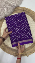 Load and play video in Gallery viewer, New Wedding Wear Purple Color Heavy Viscose Georgette Fancy Designer Printed Weaving Zari Border Work Saree
