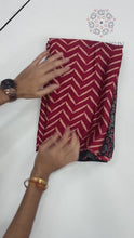 Load and play video in Gallery viewer, Pure Satin Crepe Ajrak Printed Rich Pallu Work Fancy Designer Function Wear Saree With Blouse

