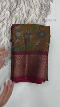 Load and play video in Gallery viewer, Latest Festive Wear Gold Color Dola Silk Jacquard Zari n Print Work Fancy Designer Saree With Blouse
