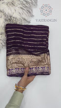 Load and play video in Gallery viewer, New Wedding wear Purple Color Viscose Georgette Jacquard Weaving With Sequence Lace Work Designer Saree
