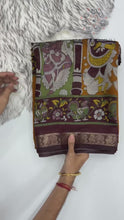 Load and play video in Gallery viewer, New Festive Wear Mustard Color Pure Mangalkari Viscouse Silk Print n Weaving Work Fancy Designer Saree
