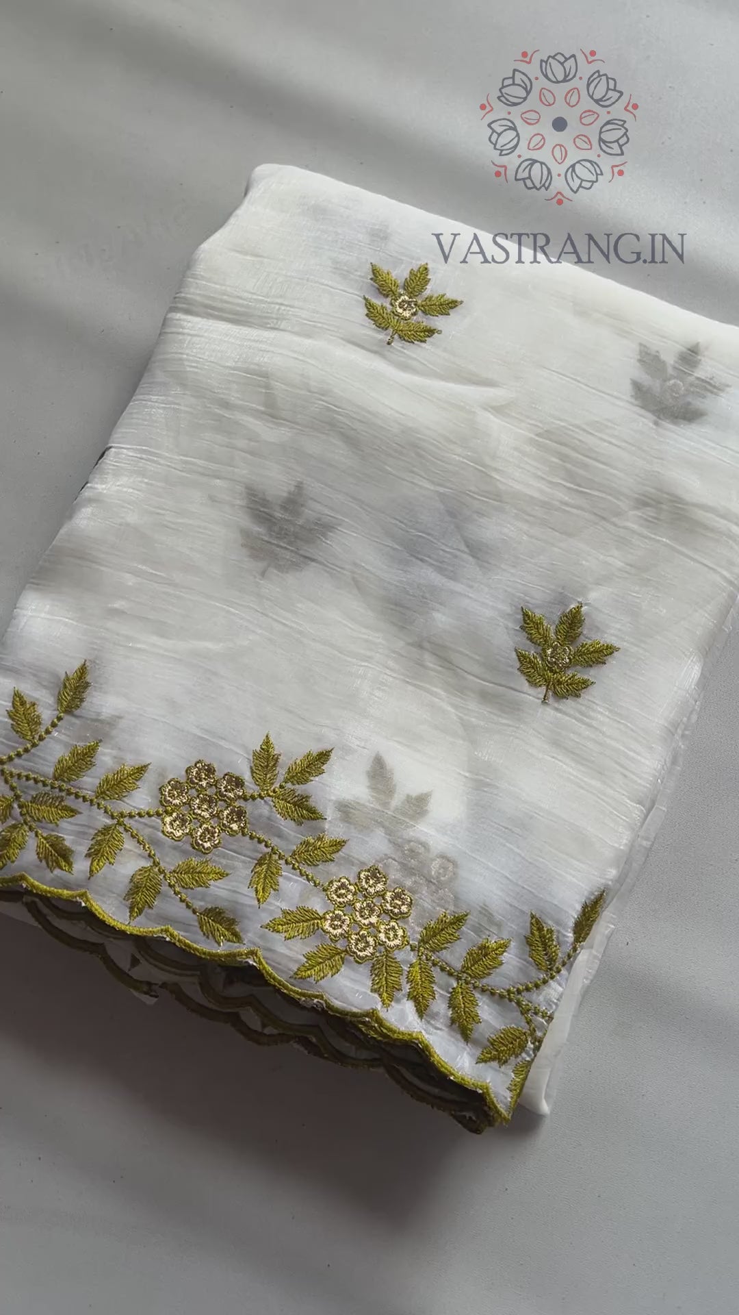 New Partywear Off White Color Crunchy Silk Embroidery Work Fancy Designer Saree With Blouse