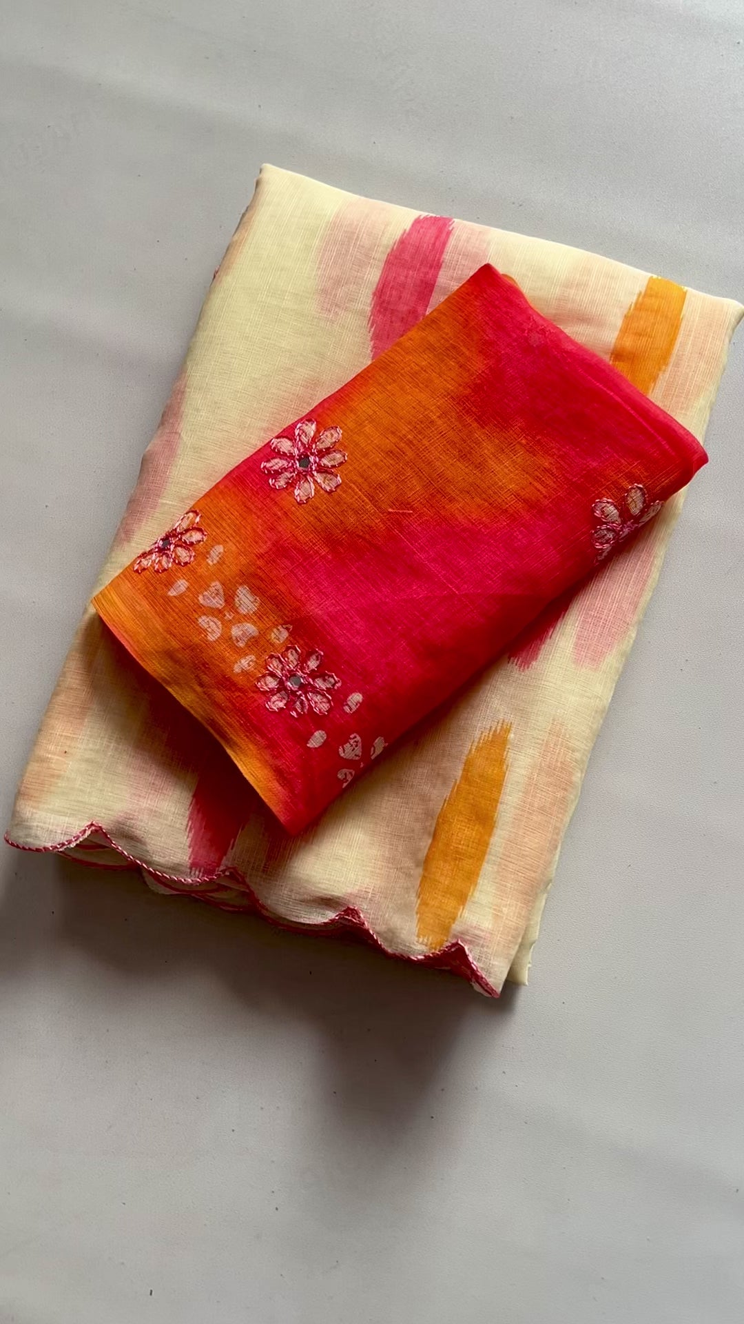New Cotton Linen Fabric Print With Embroidery Arco Border Work Fancy Designer Saree With Blouse