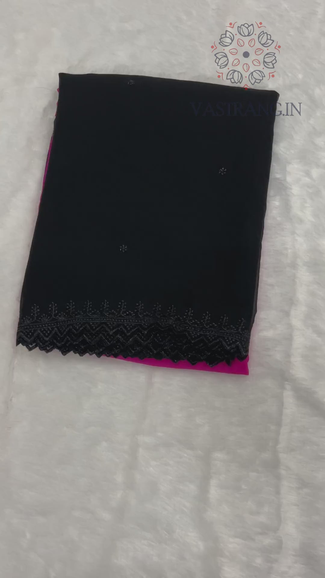 Gorgeous Chiffon Black n Pink Pedding Color Sequence n Cut Work Fancy Designer Saree With Blouse Piece