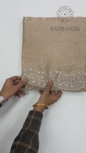 Load and play video in Gallery viewer, New Golden Color Partywear Jimmy Chu Fabric Sequence n Embroidered Fancy Designer Saree With Unstitched Blouse
