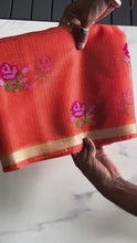 Load and play video in Gallery viewer, Phenomenal Orange Color Pure Kota Doriya Embroidery n Zari Border Work Fancy Designer Saree with Unstitched Blouse Piece
