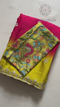 Load and play video in Gallery viewer, New Hand Dyeing Chinnon Fabric Zari Embrodiered n Acra Border Work Stylish Designer Partywear Saree
