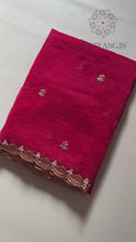 Load and play video in Gallery viewer, New Partywear Crunchy Chiffon Crush Silk Embroidery n Cut Work Fancy Designer Saree With Heavy Work Blouse
