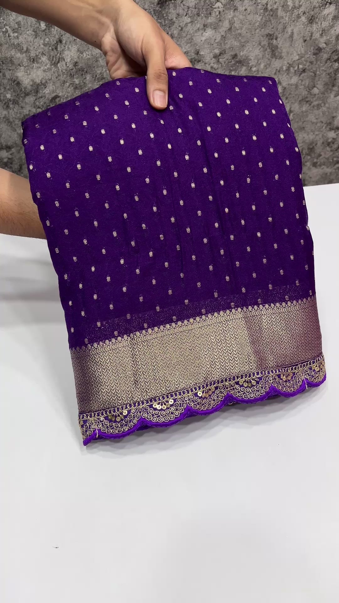 New Wedding wear Purple Color Georgette Gold Zari Weaving With Rich Weaving Pallu n Lace Work Fancy Designer Saree