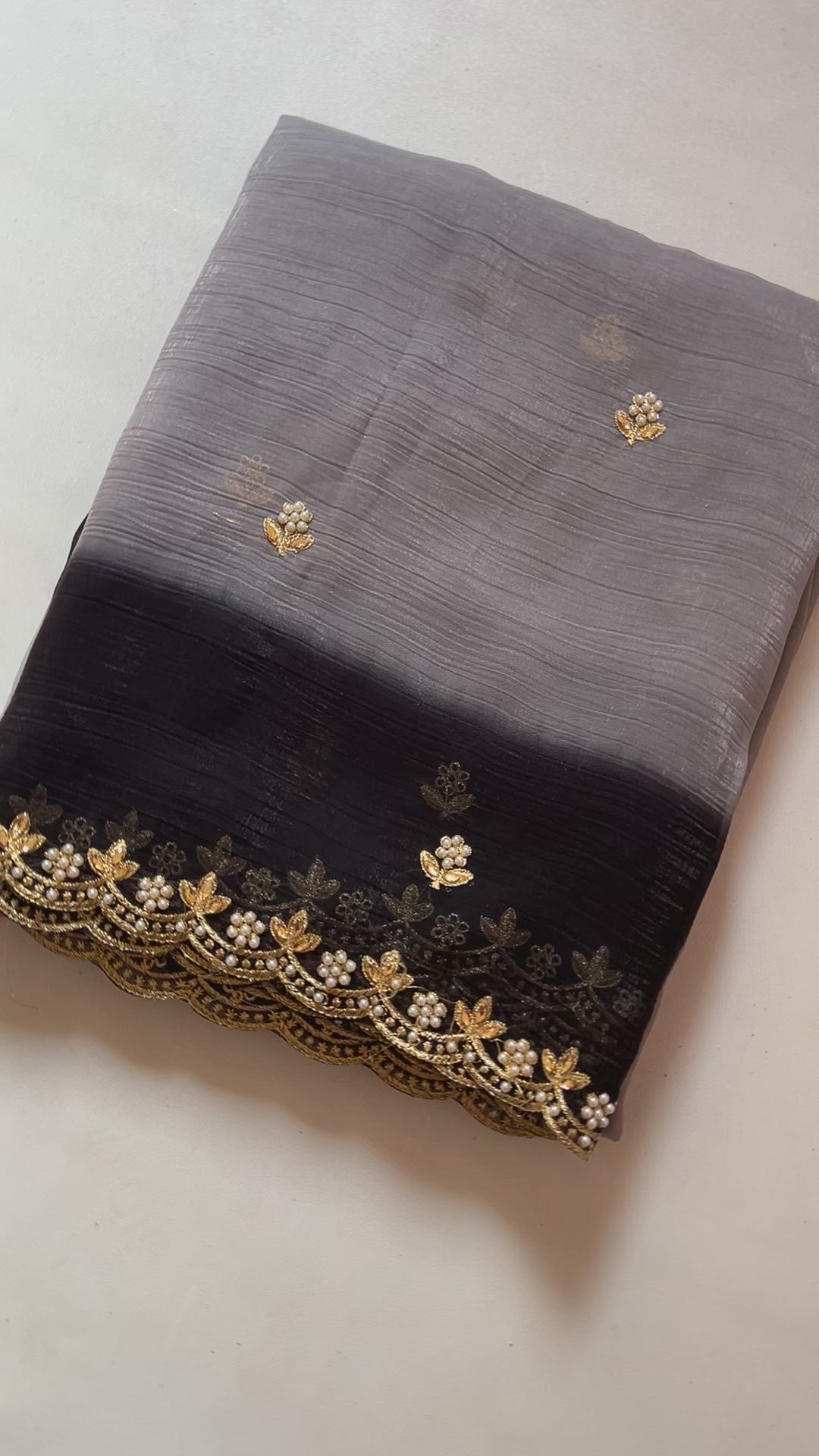 New Partywear Satin Chiffon Embroidery n Diamond Work Fancy Designer Saree With Blouse