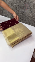 Load and play video in Gallery viewer, Attractive Tissue Silk Gold Color Sequence n Jacquard Work Fancy Designer Saree For Women

