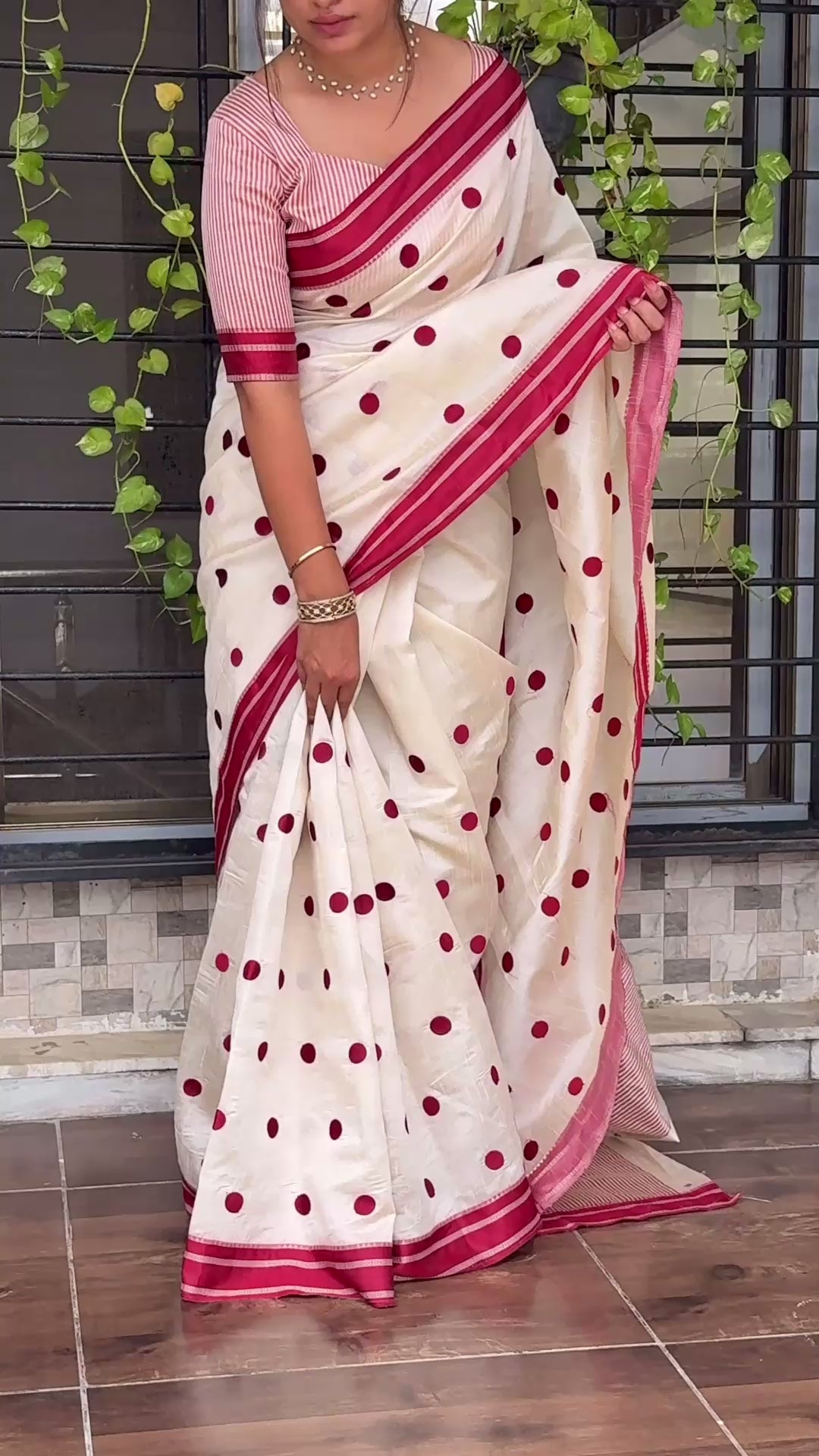 Exquisite Function Wear Tussar Silk Thread Embroidered Polka Dots Work Contrast Border With Zari Weaving Saree For Women