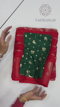 Load and play video in Gallery viewer, New Festive Wear Red Color Pure Dola Silk Zari Jacquard Weaving Work Fancy Designer Saree
