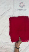Load and play video in Gallery viewer, Sempiternal Red Soft Silk Fancy Designer Partywear Saree With Comely Jacquard Weaving Blouse Piece
