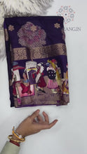 Load and play video in Gallery viewer, Verdant Pure Mangalkari Viscous Silk Print With Weaving Work Fancy Designer Festive Wear Saree With Fragrant Blouse Piece
