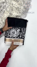 Load and play video in Gallery viewer, New Function Wear Black Color Dola Silk Print n Jacquard Border Work Fancy Designer Saree With Blouse
