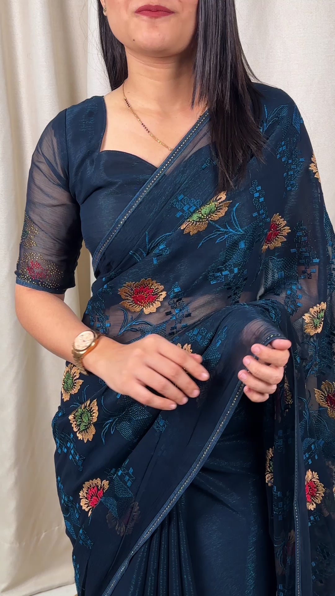 New Sitara Chiffon Siroski n Embroidery Work Fancy Designer Partywear Saree With Blouse