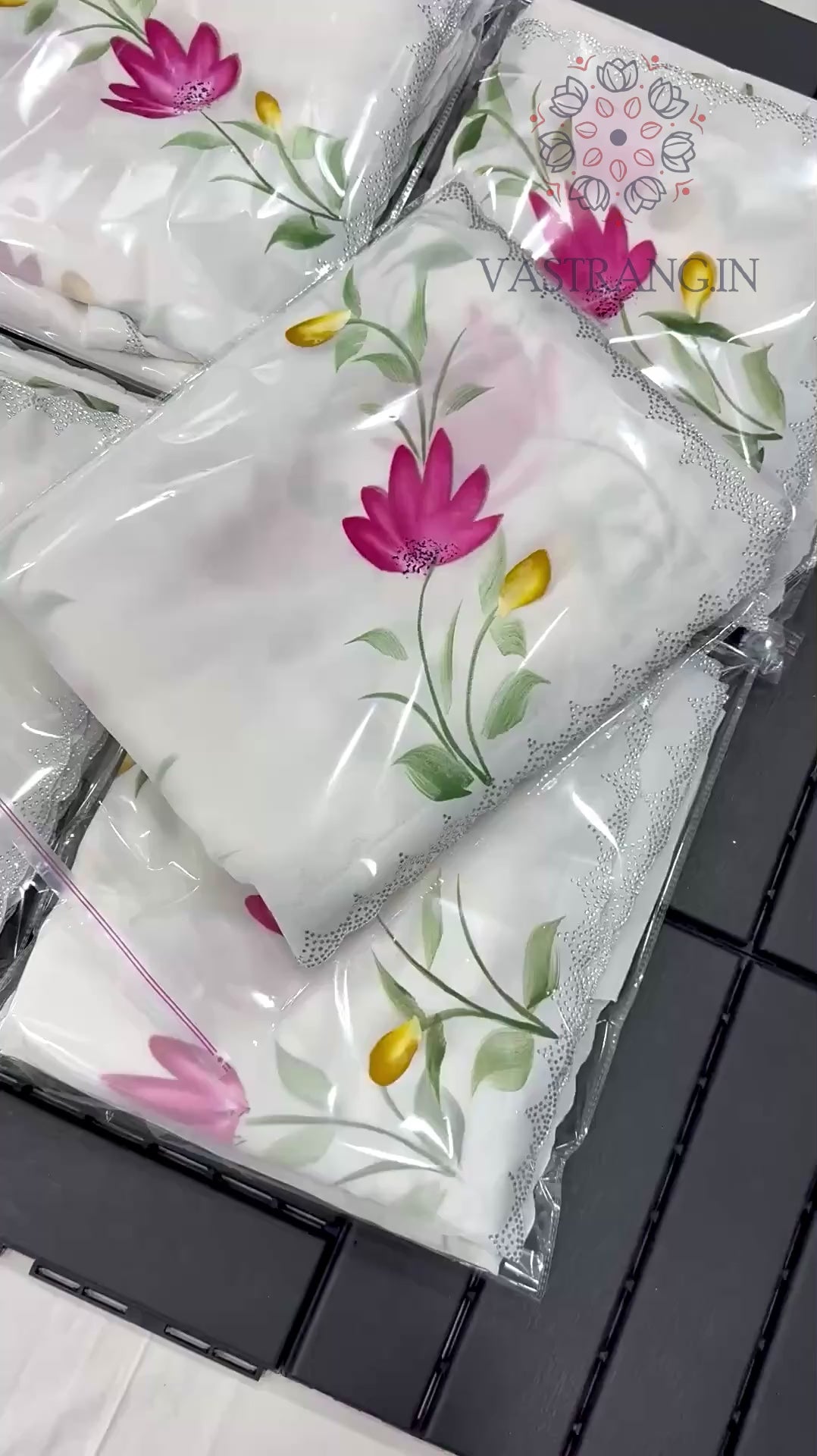 New White Color Partywear Soft Georgette Handbrush Print With Siroski Cut Work Fancy Designer Saree