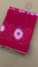 Load and play video in Gallery viewer, Admirable Soft Chinnon Silk Shibori Printed With Mirror Work Party Wear Saree For Wedding
