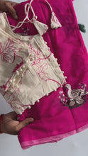 Load and play video in Gallery viewer, Elegant Chanderi Cotton Embroidery n Tussels Work Fancy Designer Function Wear Saree With Stitched Blouse
