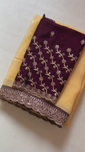Load and play video in Gallery viewer, New Crunchy Crush Silk Beautiful Embroidery n Sequence Border Work Facny Desginer Partywear Saree With Heavy Work Blouse
