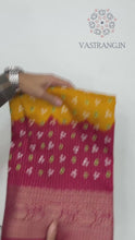 Load and play video in Gallery viewer, New Wedding Wear Yellow n Maroon Color Dola Silk Jacquard Zari n Print Work Fancy Designer Saree With Blouse
