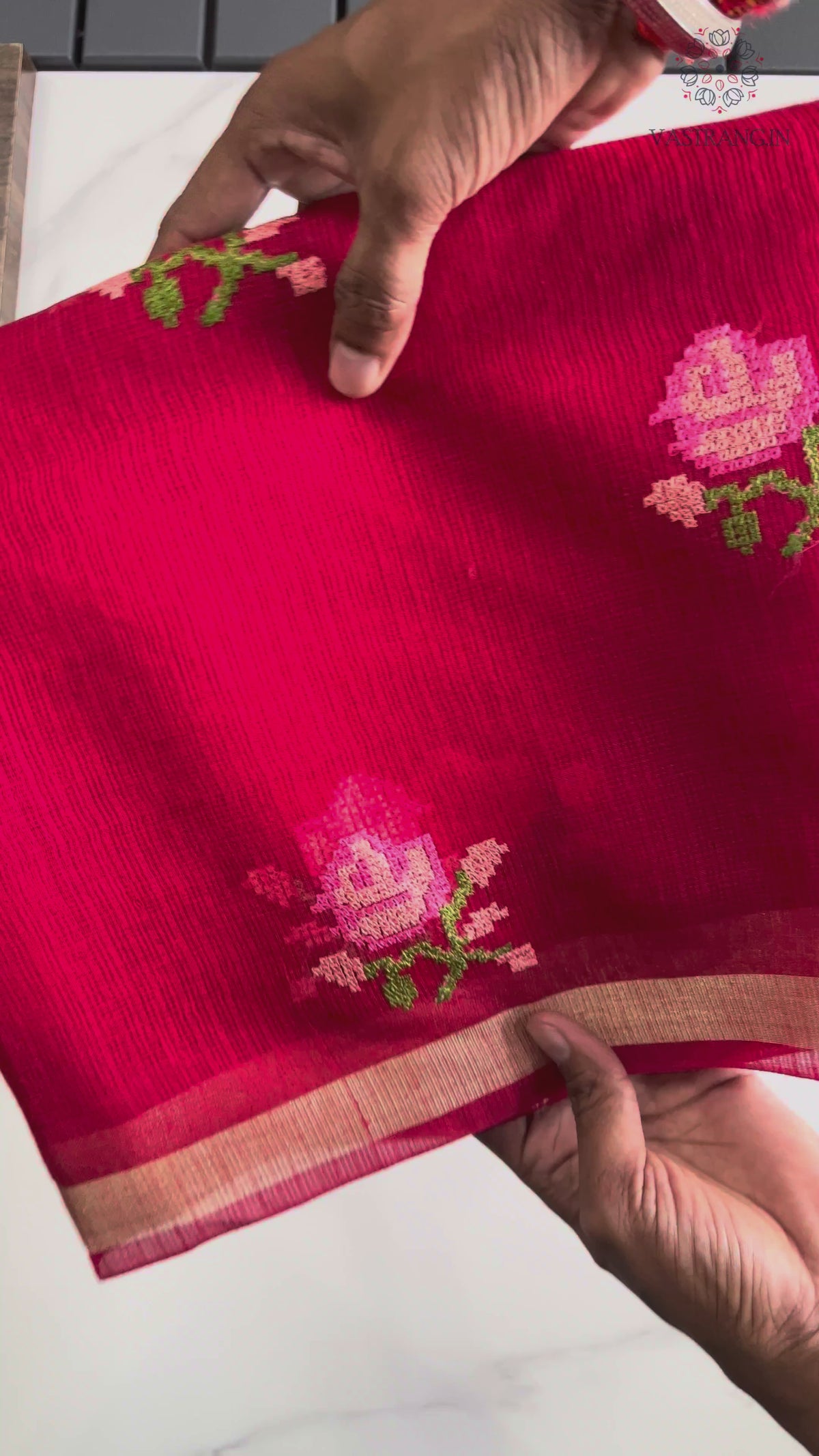 New Wedding Wear Pure Kota Doriya with embroidery work flower on all over the saree with Unstitched Blouse Piece