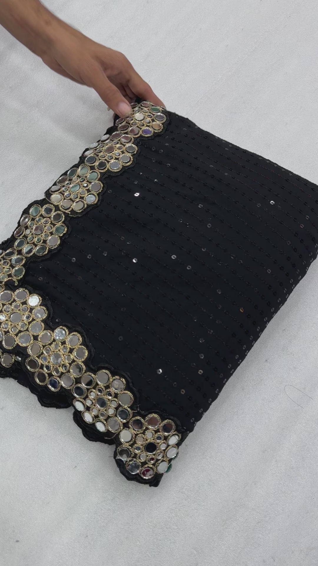 New Partywear Faux Georgette Sequence n Real Mirror Work Fancy Designer Saree With Blouse Piece