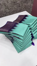 Load and play video in Gallery viewer, New Wedding Wear Sky blue Colour Soft Chanderi Digital Print with Jaquard weaving Border work Saree
