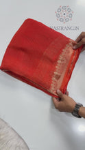 Load and play video in Gallery viewer, Marvellous Function Wear Orange Colour Viscose Georgette Zari Work With Elegant Pallu Desginer Saree With Blouse
