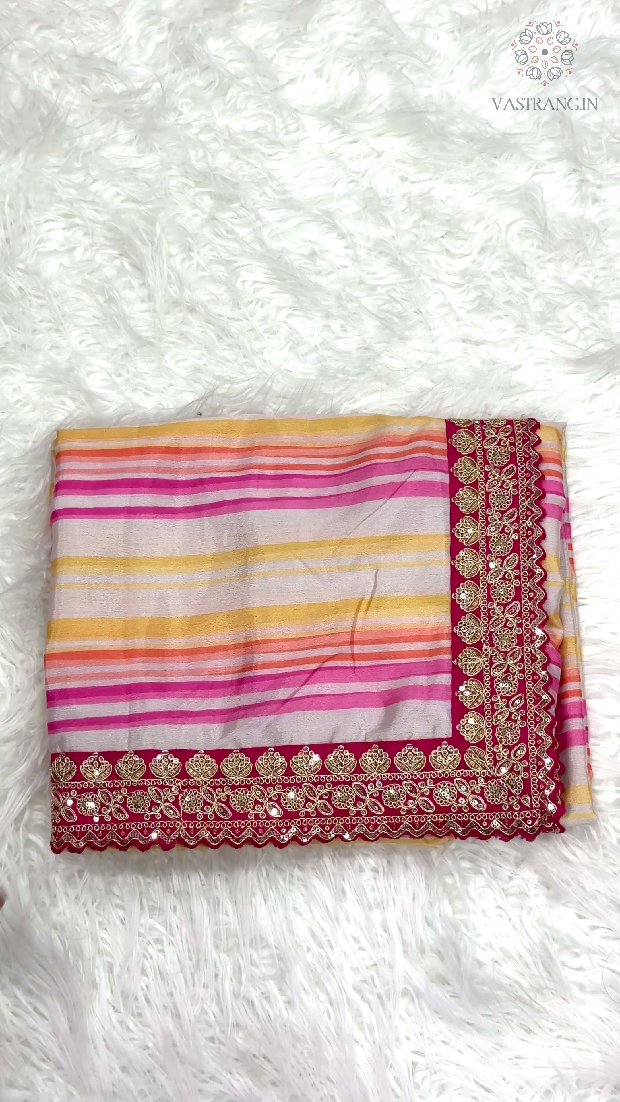 Adorning Party Wear Multicolour Chinnon Silk Embroidery n Sequence Work Heavy Border Fancy Designer Saree