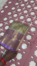 Load and play video in Gallery viewer, New Wedding Wear Pista n Purple Color Kanchipuram Silk Pure Zari Weaving with Beautiful Meena Weaving Saree
