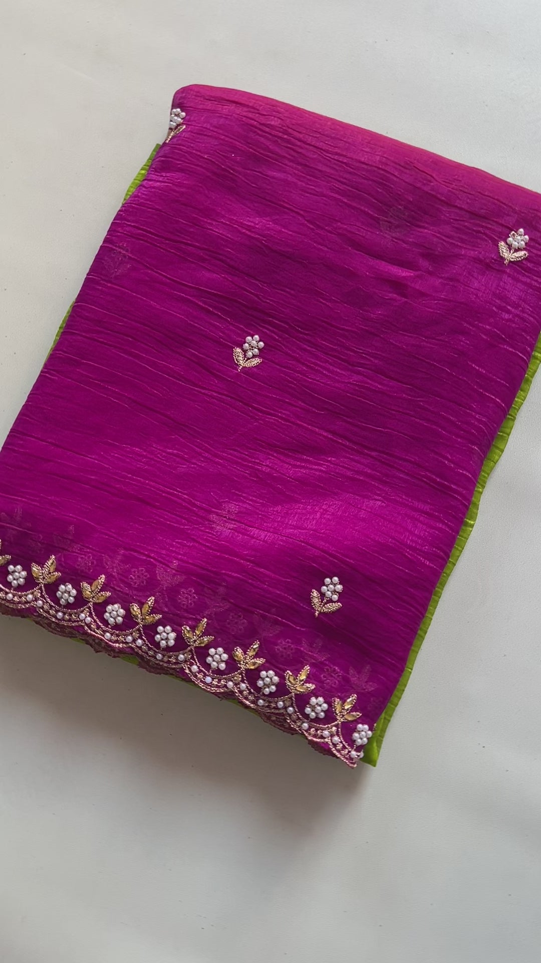 New Pedding Color Crunchy Chiffon Silk With Beautiful Embroidery n Cut Work Partywear Fancy Designer Saree