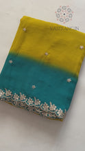 Load and play video in Gallery viewer, New Wedding Wear Rama n Mustard Georgette Embroidery Sequence And Jari Work Fancy Designer Saree
