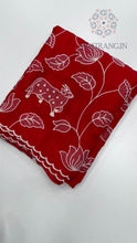 Load and play video in Gallery viewer, Beautiful Wedding Wear Red Colour Soft Crunchy Silk Embroidery Work Saree With Blouse
