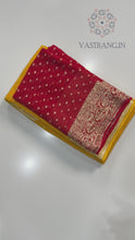 Load and play video in Gallery viewer, Gorgeous Festive Wear Yellow Color Viscose Georgette Jacquard Weaving Work Fancy Designer Saree
