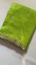 Load and play video in Gallery viewer, New Partywear Chiffon Embroidery n Diamond Work Partywear Fancy Designer Saree With Blouse

