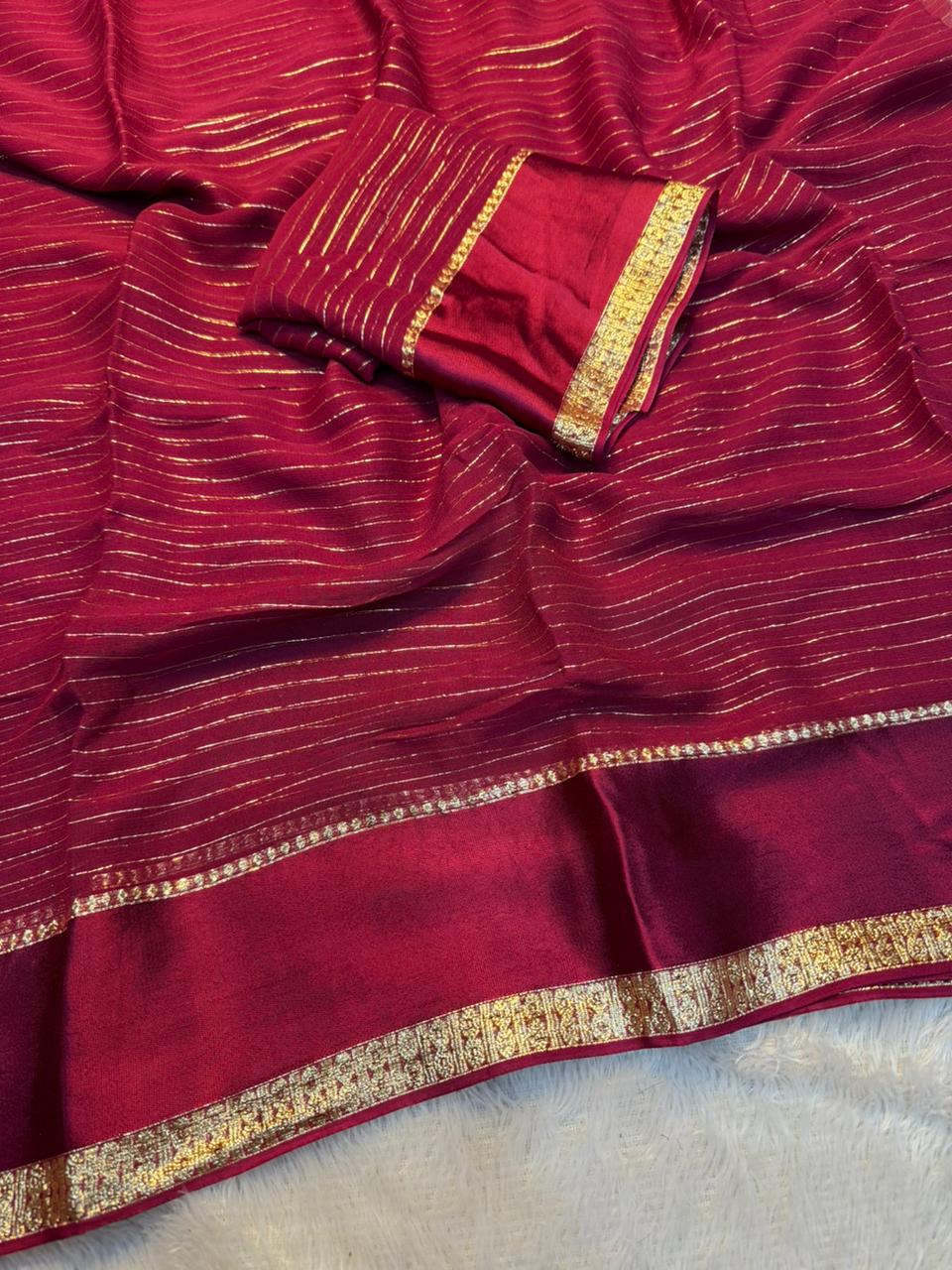 Charming Function Wear Pure Viscose Georgette Fabric With Satin Border Work Saree With Blissful Blouse Piece