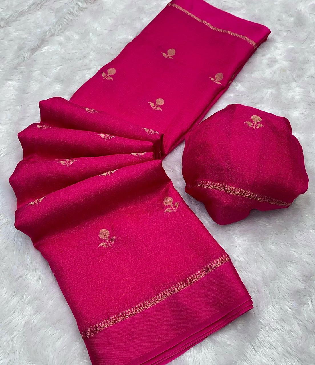 Adorning Party Wear Pure Soft Viscose Silk Jacquard Design n Satin Border Fancy Designer Saree With Blouse Piece