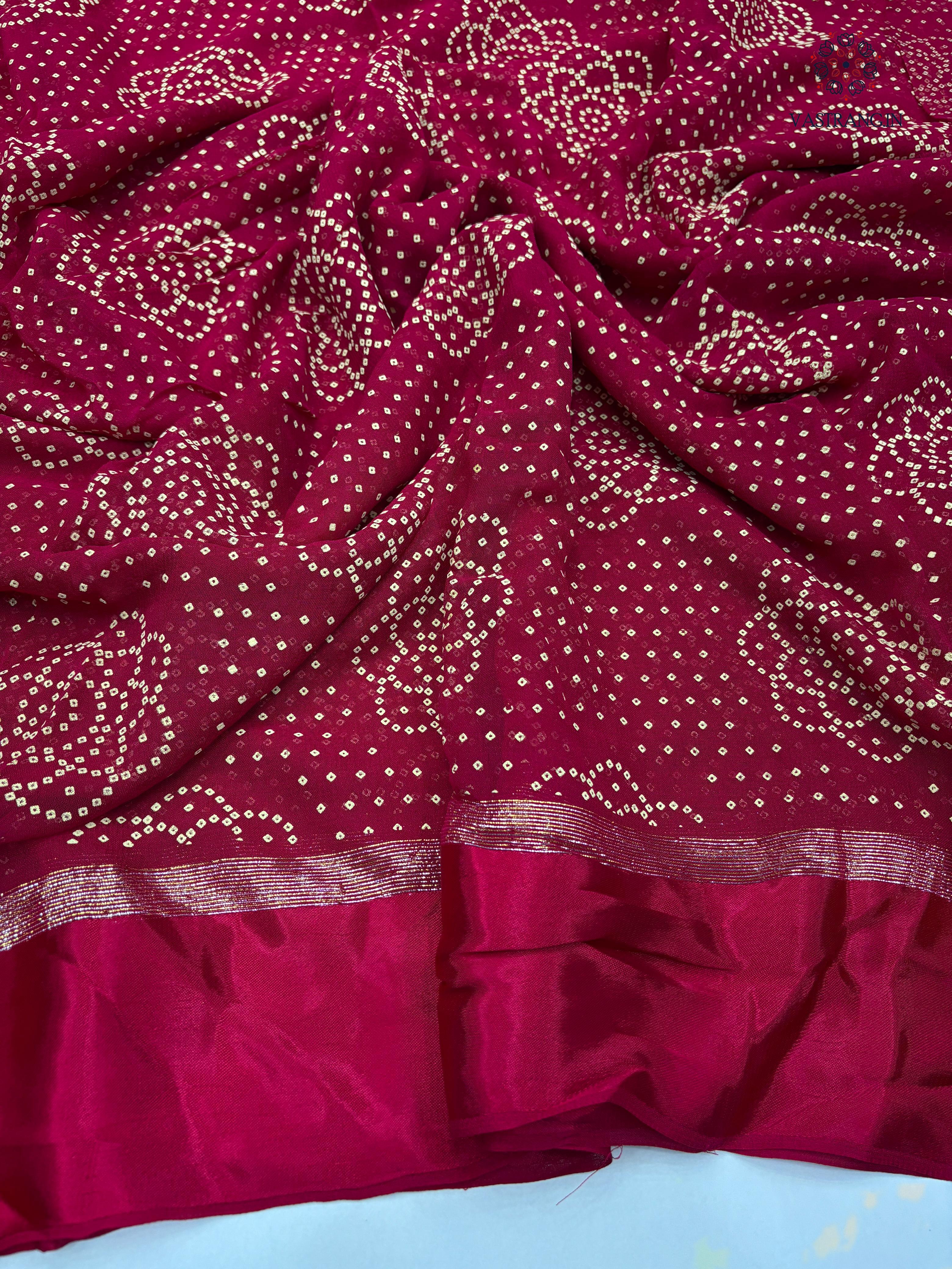 New Festive Wear Pure Viscose Georgette Jacquard Weaving Work With Bandhani Print Fancy Designer Saree