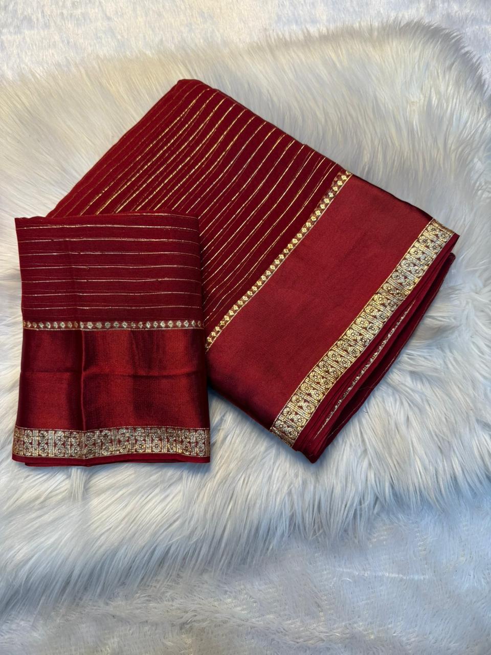 Charming Function Wear Pure Viscose Georgette Fabric With Satin Border Work Saree With Blissful Blouse Piece