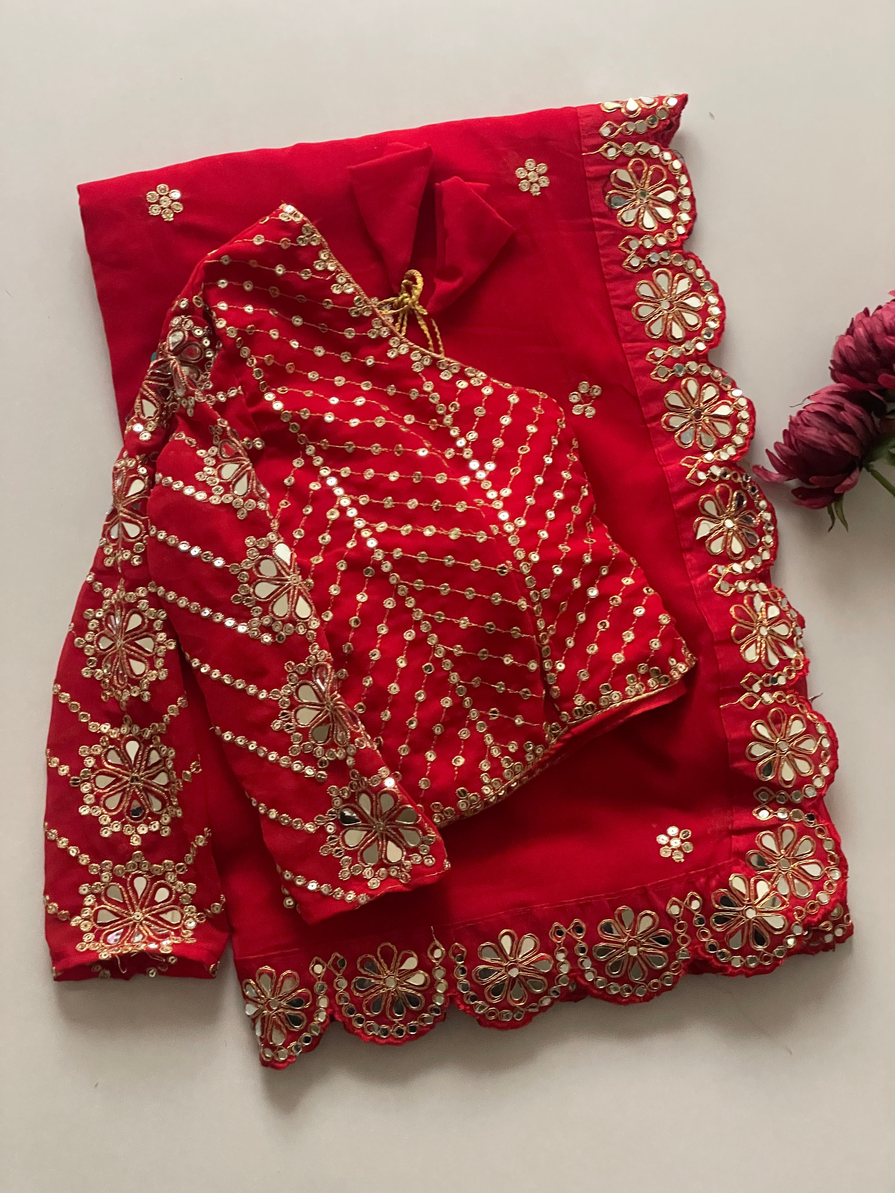 Blossom Party Wear Faux Georgette Sequence Heavy Border n Real Mirror Work Fancy Designer Saree With Unstitched Blouse