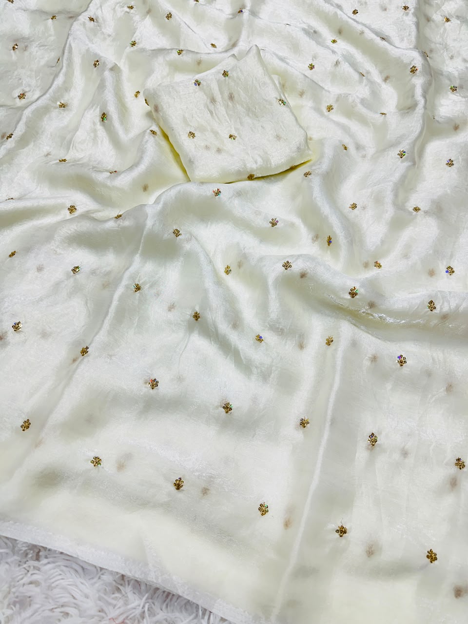 Glamorous Party Wear Silk Sequence Work Flower Butti Designer Saree With Matching Blouse Piece