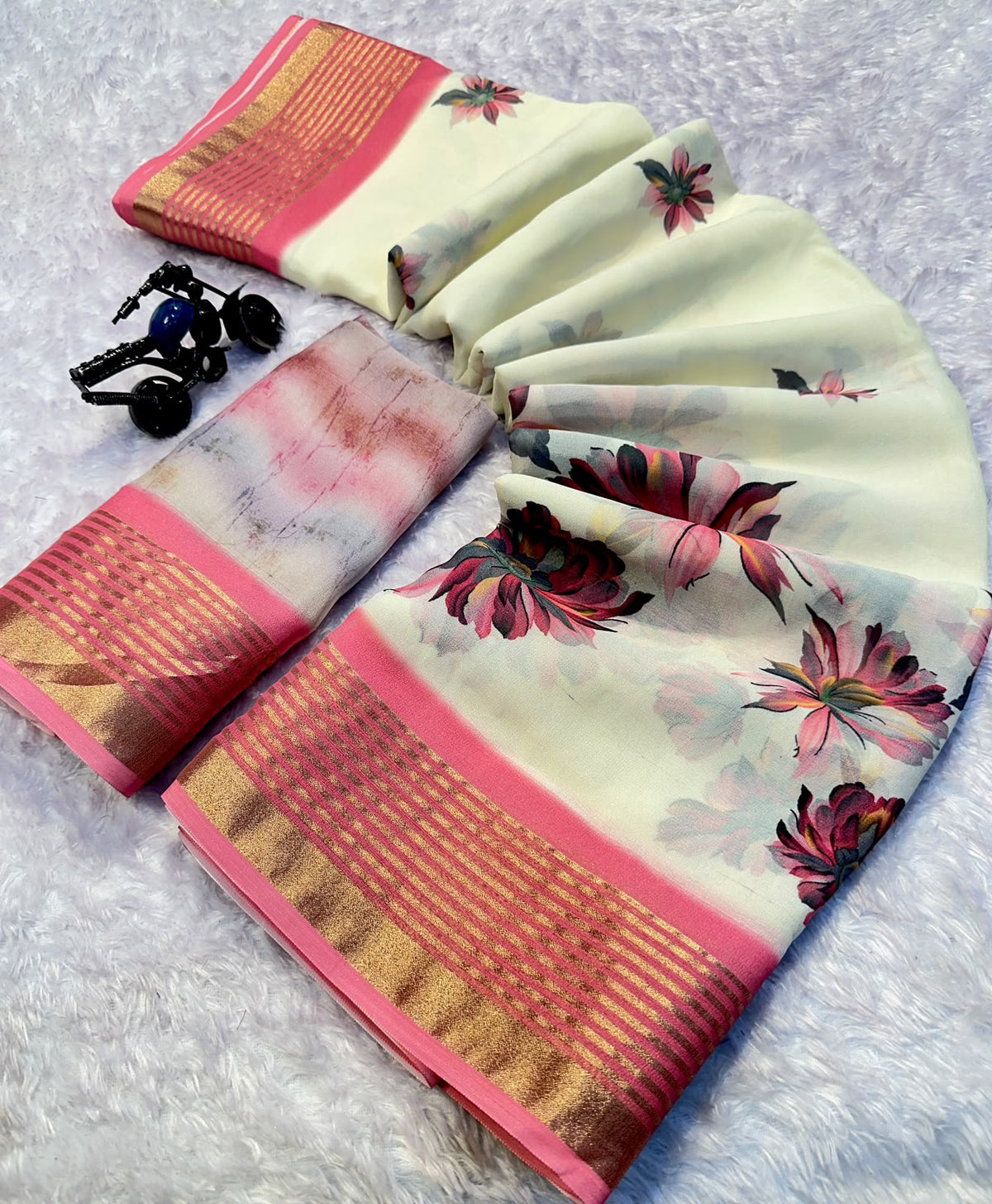 Desiring Festive Wear Georgette Print Design Zari Border Fancy Saree With Blouse Piece