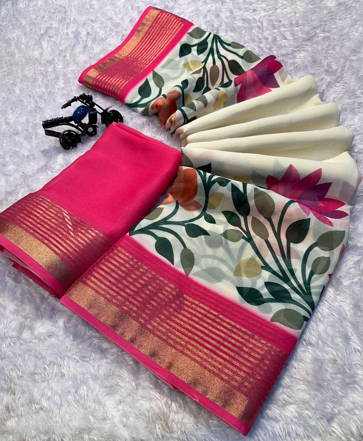 Desiring Festive Wear Georgette Print Design Zari Border Fancy Saree With Blouse Piece