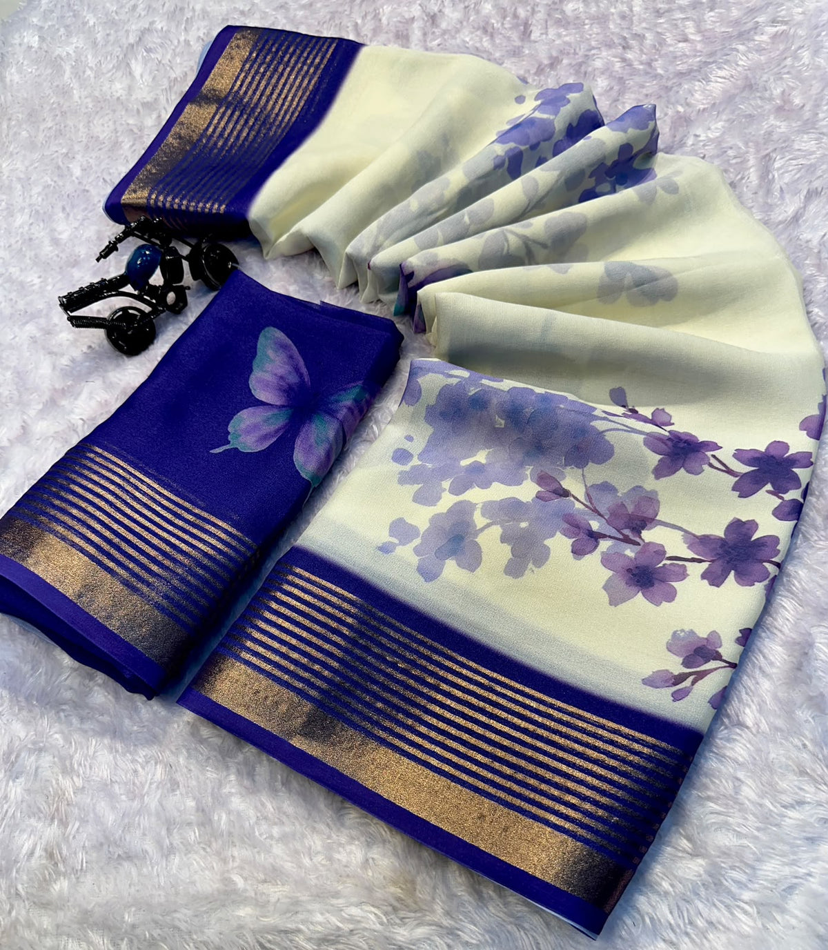 Desiring Festive Wear Georgette Print Design Zari Border Fancy Saree With Blouse Piece